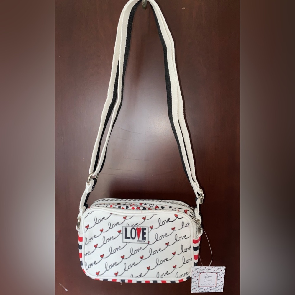 Brighton Love Script Crossbody Bag - White, Black, and Red Hearts purse NWT